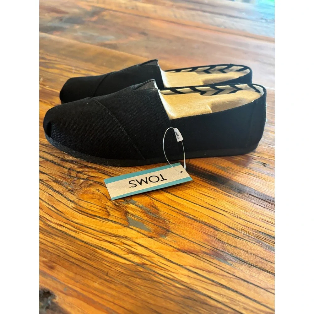 NWT TOMS Womens Alpargata Black Recycled Cotton Canvas Shoes 10017716 Size 6